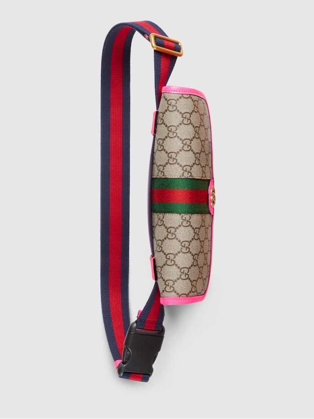 Gucci Beige GG Supreme Shoulder Bag with Pink Trim and Green-Red Stripe - Picture 5 of 8